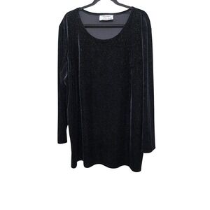 Vintage Delta Burke 90s Y2k Plus Size Black Sparkle Velvet Long Sleeve Top Size